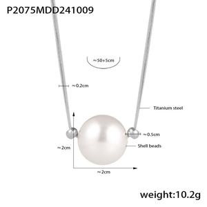 Joyería de Perlas Chapadas en Oro de 18k y Acero Inoxidable, Perlas de Concha de 9mm, Cadena de Serpiente con Colgante de Perla para Mujer - Product Image 2