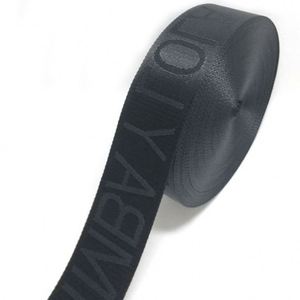 Hot Selling Durable Black Custom Striped logo Flat Polyester <b>Webbing</b> Strap for Bag Handle Belts - Product Image 3