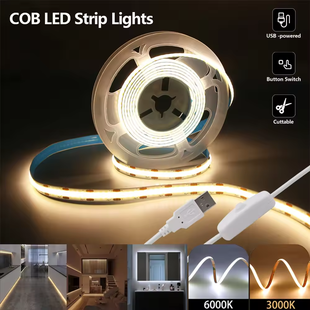 5V COB Flexible Light with USB Tape Switch Live Fill Light Atmosphere Mirror Headlight Gaming Room Decorative Light Strip · image 2