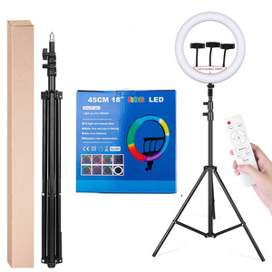 <span class=keywords><strong>Prix</strong></span> moins cher Haute Qualité Dimmable RGB 18 pouces Anneau Éclairage 3200-6500K Maquillage 45cm Anneau Lumière avec Télécommande et Sac - Product Image 3