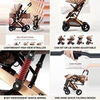 Poussette Bébé 3-en-1 Légère Pliage à Une Main Grand Panoramique Roues en Caoutchouc Grandes Roulements en Acier OEM 0-3 Ans