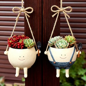 Pop carino Ssmiley faccia Swing vaso di fiori decorazione di personalità vaso di cartone animato resina decorazione succulenta appesa vaso di fiori - Product Image 1