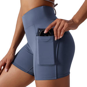 Quick Dry Soft Fabric High Waist Active Leggings <strong>With</strong> <strong>Phone</strong> <strong>Pocket</strong> <strong>Women</strong> <strong>Running</strong> Gym Cargo <strong>Shorts</strong> - Product Image 4