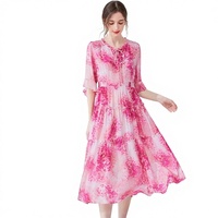 Robe longue décontractée en soie de mûrier 100% antistatique, imprimé floral romantique, coupe trapèze à volants, taille ample, idéale printemps-été
