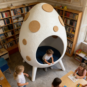 Poltrona a Uovo Personalizzata Creativa in Fibra di Vetro Plastica Sedia a Forma di Uovo Cava per Parco Giochi Bambini Scuola Montessori - Product Image 4