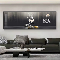 Horloge murale numérique LED moderne de grande taille pour salon, salle à manger, décoration murale animale, peinture murale