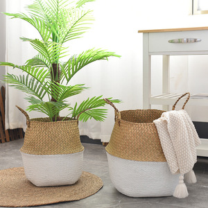 Handmade Woven Basket Round Straw <b>Bamboo</b> Plant <b>Pot</b> For Home Decor Standing Type - Product Image 1
