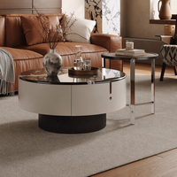 Table basse au design moderne avec plateau en verre, table centrale ronde en bois pour salon de villa de petite taille