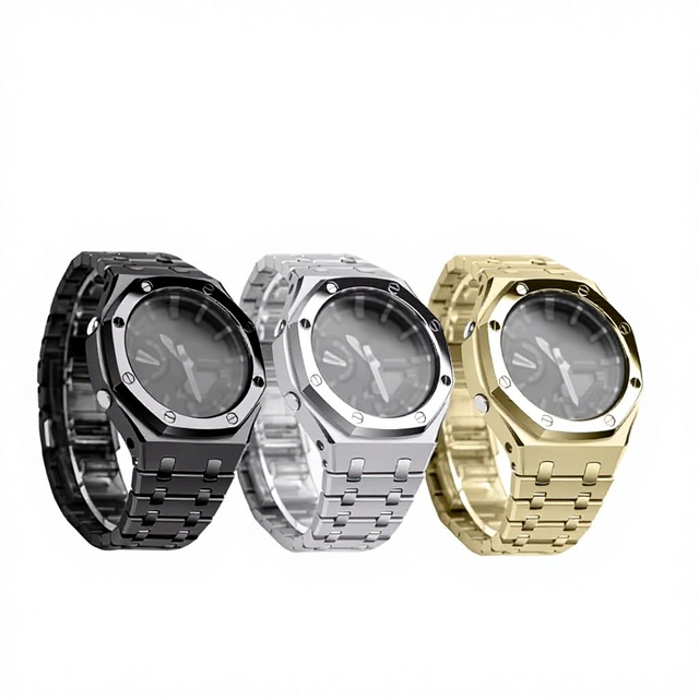 Replacement Parts 316L Full Stainless Steel Shiny Intersand Wristwatch Case Strap Mod Kit G-A2100