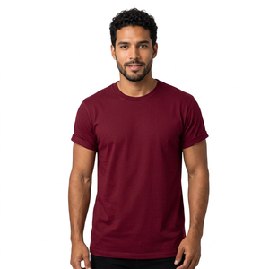 Camiseta de Manga Corta para Hombre, Color Granate Sólido, Cuello Redondo, Corte Regular, 100% Algodón Jersey, Ropa Casual - Product Image 1