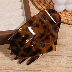 Pinzas planas para el cabello con forma de corazón, garra redonda para el cabello de leopardo para mujeres y niñas, pasadores de pelo elegantes franceses - Product Image 6