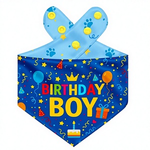 <span class=keywords><strong>Bandana</strong></span> per cani THLOH per compleanno, con bottoni a pressione, blu, a doppio strato, reversibile, in raso setoso, con stampa di lettere, taglia Media/Grande, per compleanno - Product Image 1