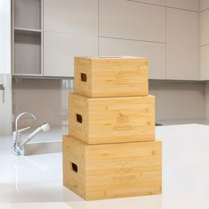 Cajas de Almacenamiento de Bambú con Tapas, Rectangulares, de Madera, para Verduras, Organizadores de Cocina para Mantener Frescos los Alimentos, Juego de Recipientes - Product Image 3