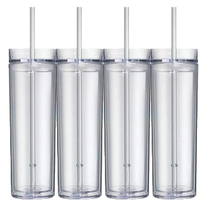 <span class=keywords><strong>Gobelet</strong></span> en acrylique en gros, réutilisable, 16 oz, mug en plastique transparent à double paroi avec couvercle et paille - Product Image 1