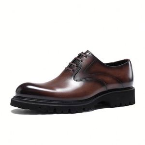 High Quality Genuine Leather Square <b>Toe</b> Lace-Up Autumn Men's Social Dance Shoes - Product Image 2