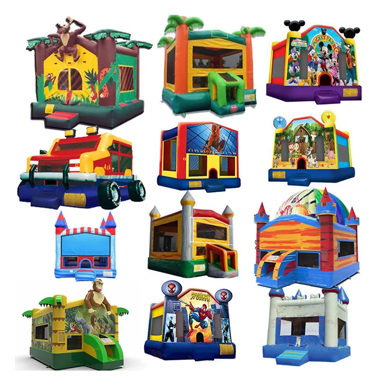 Combo comercial Fiesta para niños pequeños 6 Set Comentarios Safari Pastel Casa de rebote inflable grande con soplador