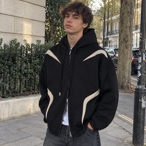 Sudadera con Capucha Negra para Hombre, con Cierre, Sin Logos <span class=keywords><strong>de</strong></span> Dibujos Animados, Gruesa, Oversize, 500 g/m², 100% Polar <span class=keywords><strong>de</strong></span> <span class=keywords><strong>Seda</strong></span> - Product Image 2