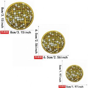 Nuevo parche termoadhesivo bordado de varios tamaños con borde brillante y purpurina, diseño de planeta colorido estilo disco, para decoración de ropa, sombreros y bolsos. - Product Image 5