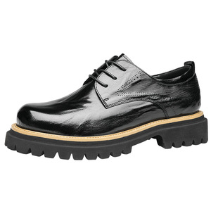 Chaussures en cuir décontractées pour hommes, noires, à bout rond, à lacets, pour le bureau, les occasions formelles, couleur unie, épaisseur standard - Product Image 5