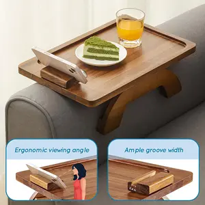Baki Sofa portabel, pelindung telepon genggam berputar 360 derajat dan dudukan bantalan Sofa bambu