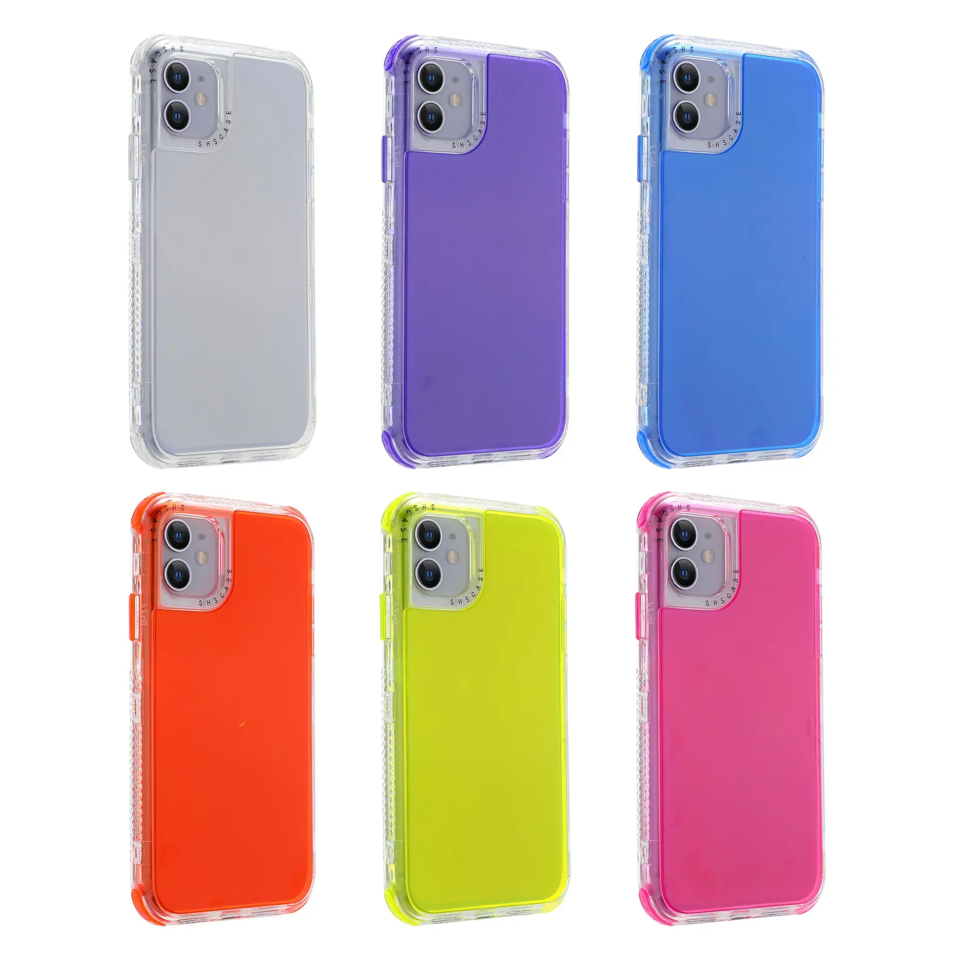 3 in 1 Cases for iPhone 14 Promax Fluorescent Color Shockproof Durable TPU PC Transparent Back Cover For iPhone 12 13 Pro