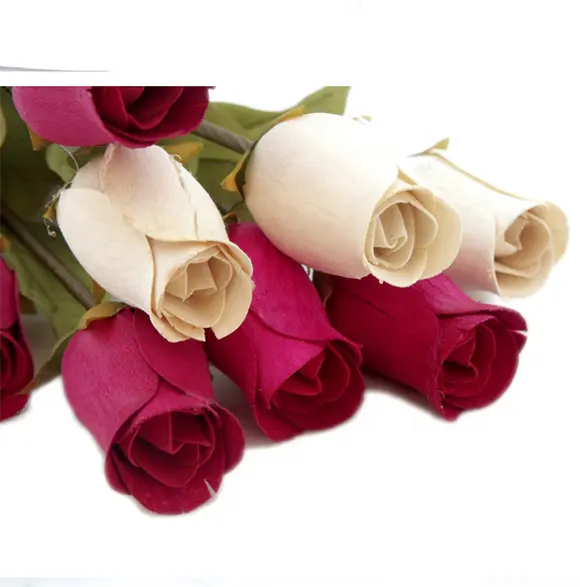 23AW-DU-013Wood Rose Buds 8-teiliges Rosen bündel für Wohnkultur DIY Hochzeits sträuße Herzstück Arrangement