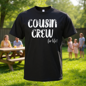 T-shirt unisexe à manches courtes et col rond pour adultes, chemise de fête pour réunion de famille, Cousin Crew For Life - Product Image 3