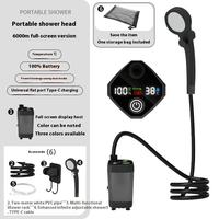 Pompe de douche de camping portable rechargeable avec batterie 6000 mAh, affichage LED, étanche pour les voyages en plein air et le bain des animaux