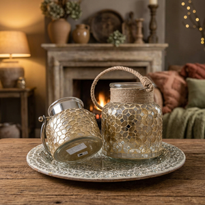 Lanterne porte-bougie décorative en verre miroir doré, faite à la main, avec poignée en corde, pour Noël, la maison, les fêtes et la décoration de table - Product Image 3