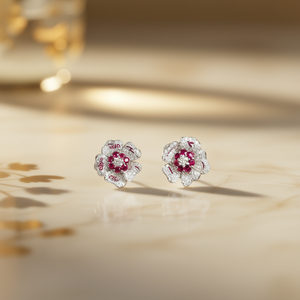 Orecchini a lobo Opie con rubino rotondo taglio brillante, montatura a griffe, gioielli raffinati romantici da donna per tutti i giorni - Product Image 2