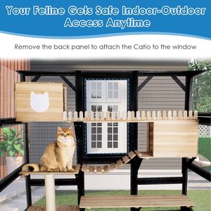 Catio Grande para Gatos al Aire Libre, Casa para Gatos con Acceso Interior, Jaula para Gatos con 5 Puertas de Acceso, Techo Impermeable, Grandes Plataformas para Saltar - Product Image 4