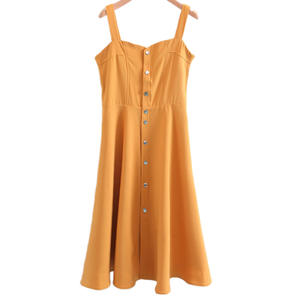 เดรสแขนกุดเปิดไหล่สำหรับผู้หญิงไซส์ใหญ่ สีเหลืองขมิ้น N7984 ชุดลำลองสำหรับวันหยุด - Product Image 4