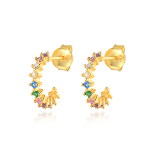 Boucles d'oreilles créatives et polyvalentes ROXI, style simple en forme de C, en argent sterling S925, avec zircon coloré - Product Image 1