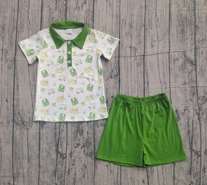 Conjuntos de Ropa para Niñas, Camiseta y Pantalones Cortos Casuales con Estampado de Carrito de Golf, Ropa de Verano de Algodón/Spandex, Venta al por Mayor - Product Image 3