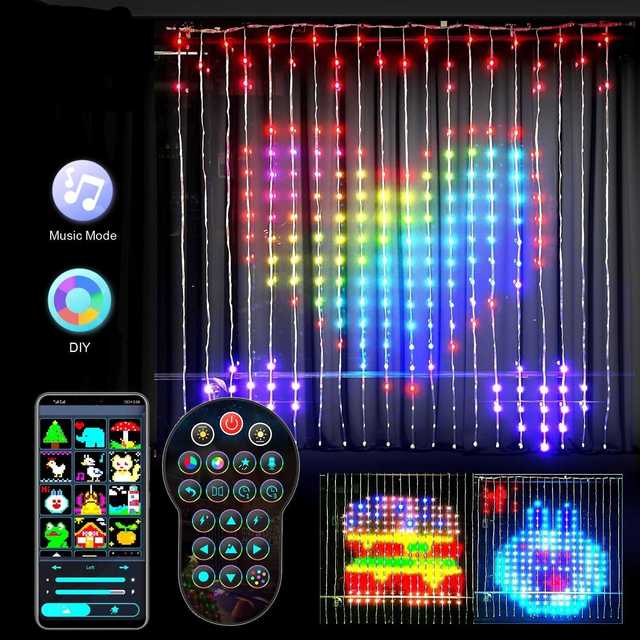 App Control Smart Christmas Rgb Pixel Addressable Curtain Lights Party Programmable Led Fairy Smart Curtain Lights