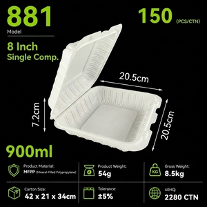 Lonchera Plegable de PP Estilo Americano MFPP Blanca con Bisagras, Tamaños de 6 a 9 Pulgadas, Apta para Microondas, Biodegradable, Exportación, de una Sola Pieza - Product Image 5