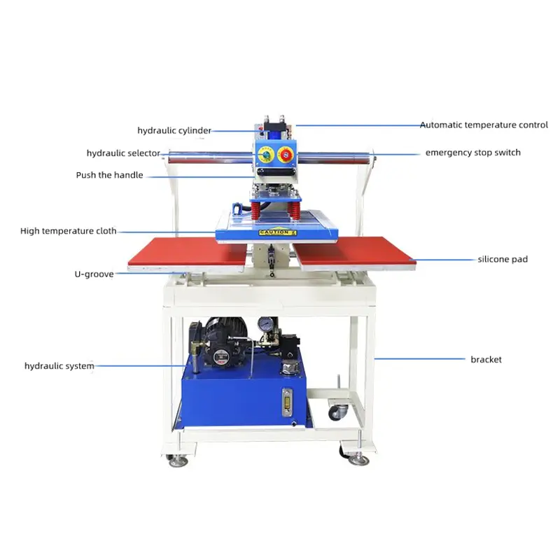 Pressa per stampa a caldo per abbigliamento pneumatico Semi automatico a doppia stazione