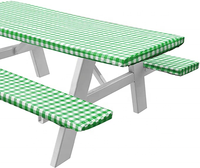 HuiHe Couverture de nappe ajustée en vinyle pour table de pique-nique et banc, motif à carreaux, doublure à dos en flanelle, 28x72 pouces, ensemble de 3 pièces