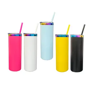 Wholesale powder coated tumbler 20oz rainbow plated mug insulated vaccum cup keep hot / cold rainbow plated straight tumblers