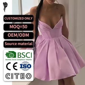 ชุดเดรสสั้นทรงเอไลน์แบบเซ็กซี่โชว์หลัง ดีไซน์ใหม่รับซัมเมอร์สำหรับผู้หญิง แบบไม่มีสายรัดไหล่ เรียบหรู - Product Image 1