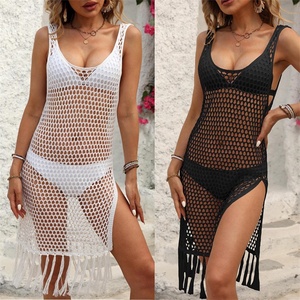 2024 mode évider été dame robes décontracté sans manches <span class=keywords><strong>gilet</strong></span> conception <span class=keywords><strong>plage</strong></span> couvrir robe avec de longs glands - Product Image 1