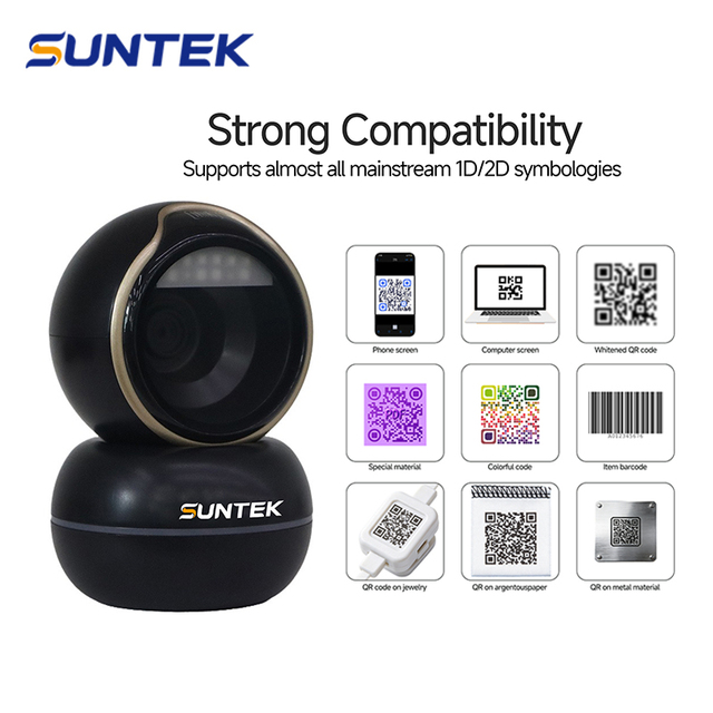 1D 2D Wired USB QR Bar Code Reader SUNTEK Desktop Barcode Scanner for POS Solutions Black in Stock