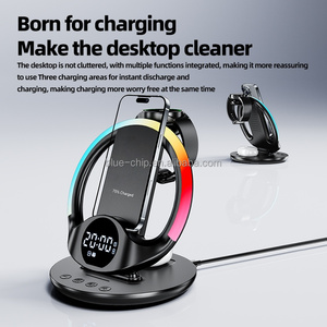 Réveil numérique pliable de bureau <span class=keywords><strong>7</strong></span> en 1, chargeur sans fil, station de charge rapide 15W pour <span class=keywords><strong>iPhone</strong></span>, Samsung, téléphone portable, montre intelligente - Product Image 5