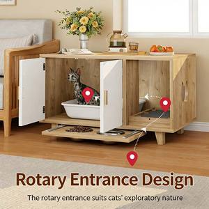 Mobilier pour <span class=keywords><strong>chat</strong></span> en bois écologique OEM avec bac à litière dissimulé et station d'alimentation, pour intérieur - Product Image 3