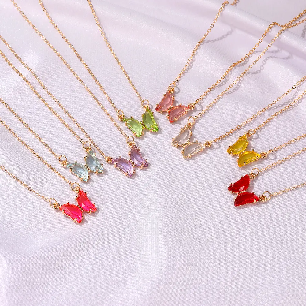 Wannee Fashionable Elegant Multi Color Butterfly Crystal Glass Pendant Necklace For Women Jewelry And Manufacturer