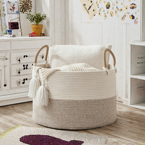 Panier de rangement en corde de coton ovale pliable avec poignées pour chambre de bébé, salle de bain, salon - Product Image 2