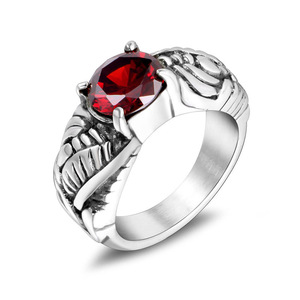 Anillo de Ala Estilo Coreano con Gema Roja Engastada en Garra, Joyería de Moda Unisex SA787 - Product Image 5