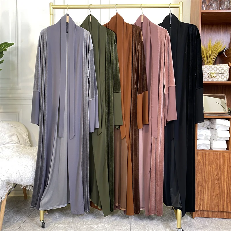 1951#  Winter Design Solid Color Fashion Simplicity Open Latest Abaya - CHAOMENG MUSLIM SHOP