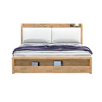 Cadre de lit plateforme en bois avec tête de lit rembourrée et étagère de rangement, lit en chêne clair avec rangement intégré dans le pied du lit
