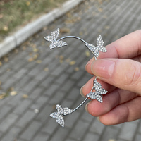 Rinhoo Shining Zircon Rhinestone Dài Tassel Ear Clip Ear Cuff Tinh Tế Vintage Clip Bông Tai Wedding Party Đồ Trang Sức Sang Trọng